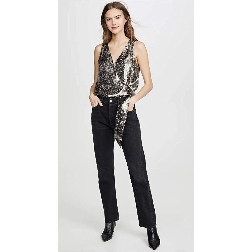 Ramy Brook | Silk Sleeveless Top V-Neck Silvery Snakeskin Print, Size L - Picture 4 of 12